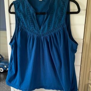 J. Crew Blue Embellished Blouse with Mandarin Collar